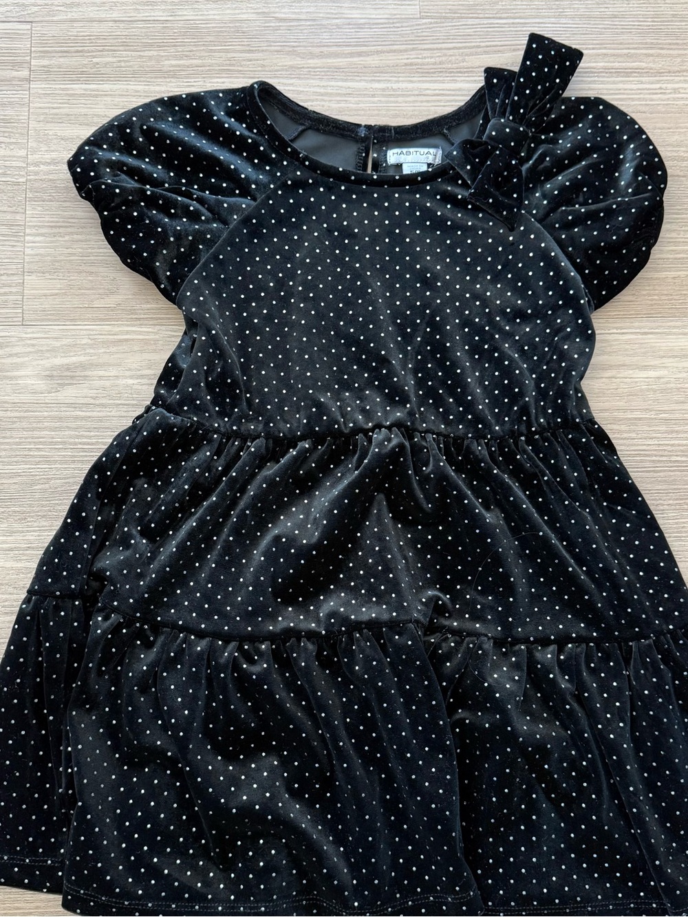 Habitual Black Velvet Dress with Silver Dot Bow
